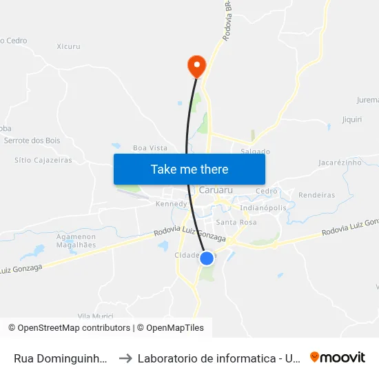 Rua Dominguinhos, 140 to Laboratorio de informatica - UFPE /CAA map