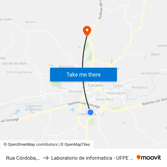 Rua Córdoba, 99 to Laboratorio de informatica - UFPE /CAA map
