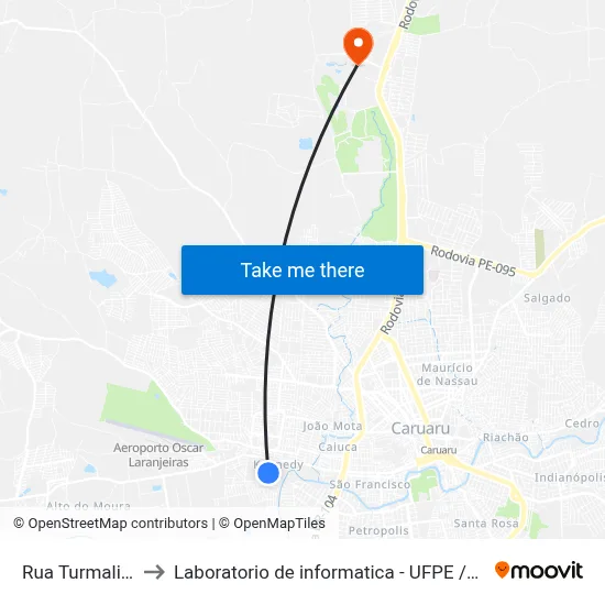Rua Turmalina to Laboratorio de informatica - UFPE /CAA map