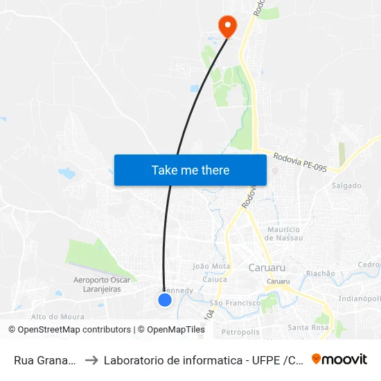 Rua Granada to Laboratorio de informatica - UFPE /CAA map