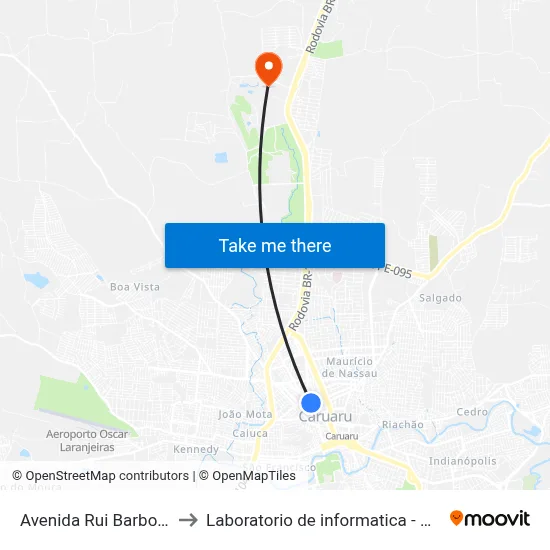 Avenida Rui Barbosa, 366 to Laboratorio de informatica - UFPE /CAA map