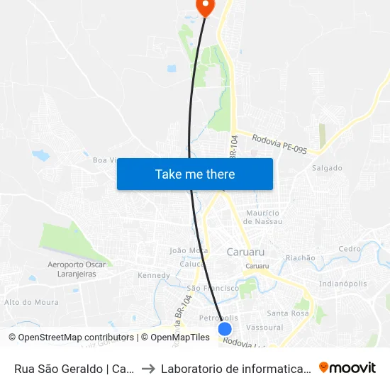 Rua São Geraldo | Caruaru Frios to Laboratorio de informatica - UFPE /CAA map
