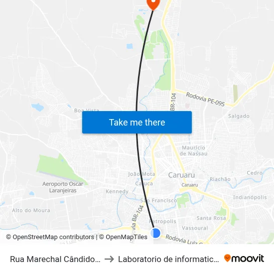 Rua Marechal Cândido Rondon 285 to Laboratorio de informatica - UFPE /CAA map