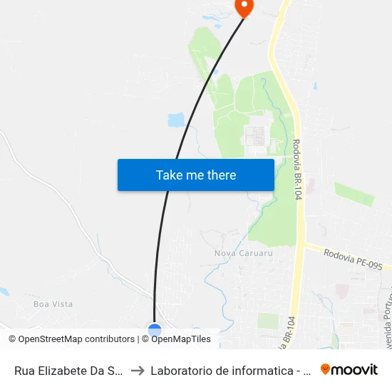 Rua Elizabete Da Silva, 599 to Laboratorio de informatica - UFPE /CAA map