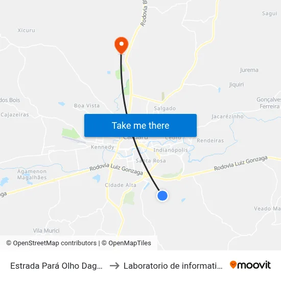 Estrada Pará Olho Dagua Da Cana 93 to Laboratorio de informatica - UFPE /CAA map