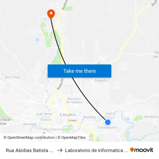 Rua Abidias Batista Da Silva 85 to Laboratorio de informatica - UFPE /CAA map