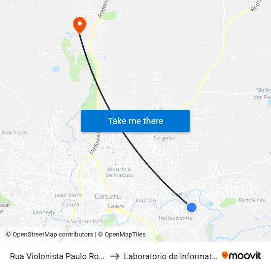 Rua Violonista Paulo Roberto Da Silva 70 to Laboratorio de informatica - UFPE /CAA map