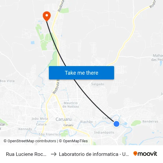 Rua Luciene Rocha 249 to Laboratorio de informatica - UFPE /CAA map