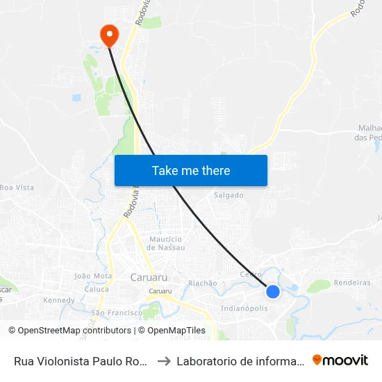 Rua Violonista Paulo Roberto Da Silva 255 to Laboratorio de informatica - UFPE /CAA map