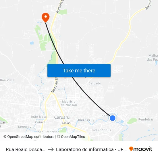 Rua Reaie Descartes 2 to Laboratorio de informatica - UFPE /CAA map