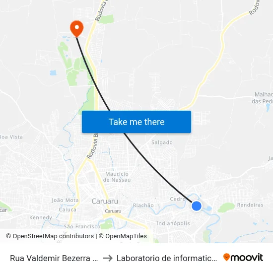 Rua Valdemir Bezerra Da Silva 159 to Laboratorio de informatica - UFPE /CAA map