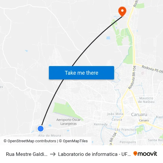 Rua Mestre Galdino 35 to Laboratorio de informatica - UFPE /CAA map