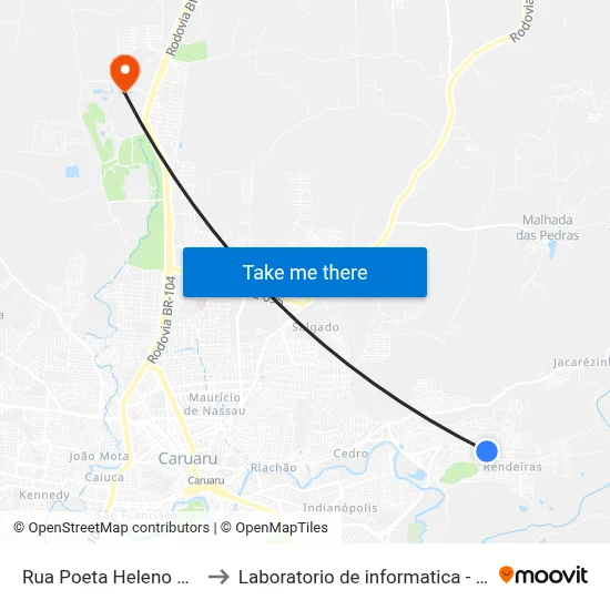 Rua Poeta Heleno Ferreira 1 to Laboratorio de informatica - UFPE /CAA map