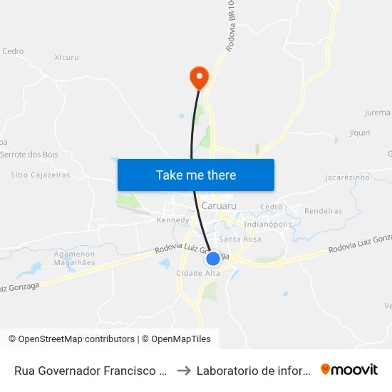 Rua Governador Francisco De Moura Cavalcante 163 to Laboratorio de informatica - UFPE /CAA map