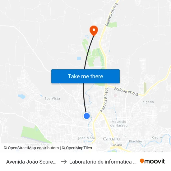 Avenida João Soares De Lira 4 to Laboratorio de informatica - UFPE /CAA map