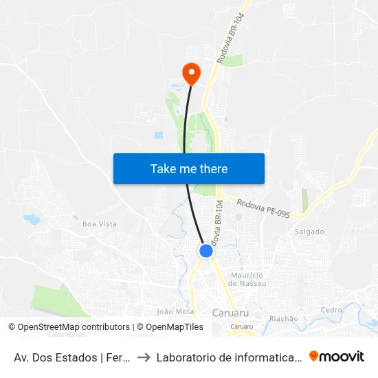 Av. Dos Estados | Ferreira Costa to Laboratorio de informatica - UFPE /CAA map