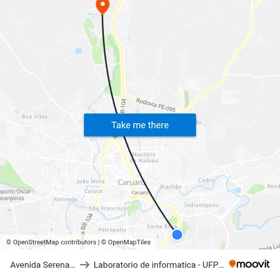 Avenida Serena 327 to Laboratorio de informatica - UFPE /CAA map