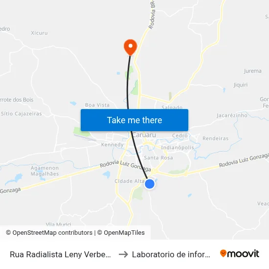 Rua Radialista Leny Verbena Queiroga Barros 204 to Laboratorio de informatica - UFPE /CAA map