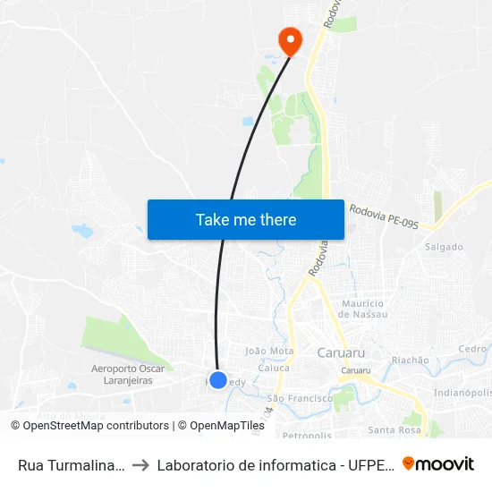 Rua Turmalina, 18 to Laboratorio de informatica - UFPE /CAA map