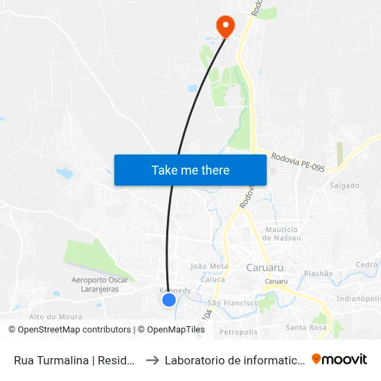 Rua Turmalina | Residencial Ipojuca to Laboratorio de informatica - UFPE /CAA map