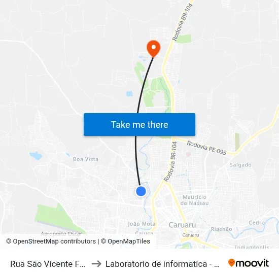 Rua São Vicente Férrer 53 to Laboratorio de informatica - UFPE /CAA map