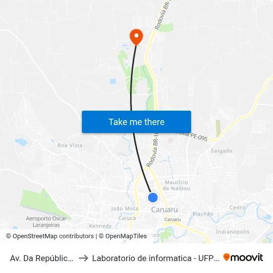 Av. Da República, 79 to Laboratorio de informatica - UFPE /CAA map