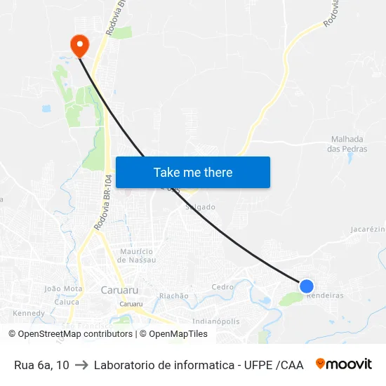 Rua 6a, 10 to Laboratorio de informatica - UFPE /CAA map