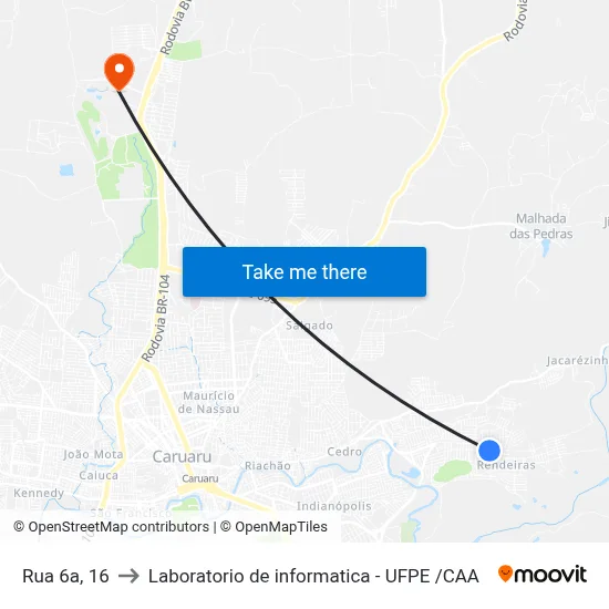 Rua 6a, 16 to Laboratorio de informatica - UFPE /CAA map