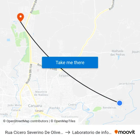 Rua Cícero Severino De Oliveira 98 | Lot. Parque Do Cedro to Laboratorio de informatica - UFPE /CAA map