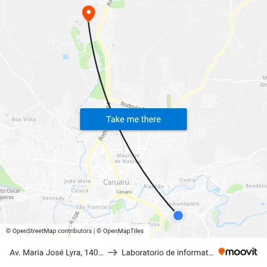 Av. Maria José Lyra, 140 | Senac Caruaru to Laboratorio de informatica - UFPE /CAA map