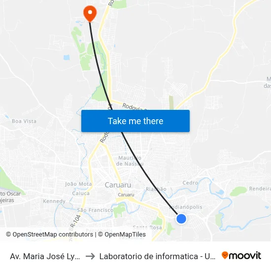 Av. Maria José Lyra, 140 to Laboratorio de informatica - UFPE /CAA map