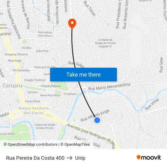 Rua Pereira Da Costa 400 to Unip map