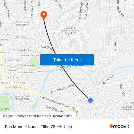 Rua Manoel Nunes Filho 78 to Unip map