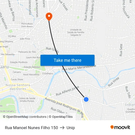 Rua Manoel Nunes Filho 150 to Unip map
