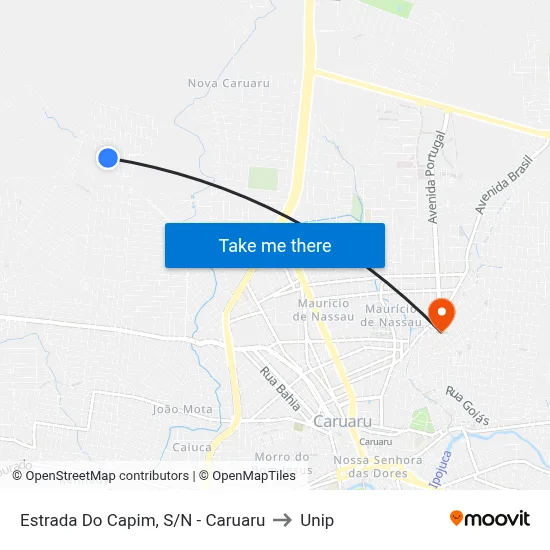 Estrada Do Capim, S/N - Caruaru to Unip map