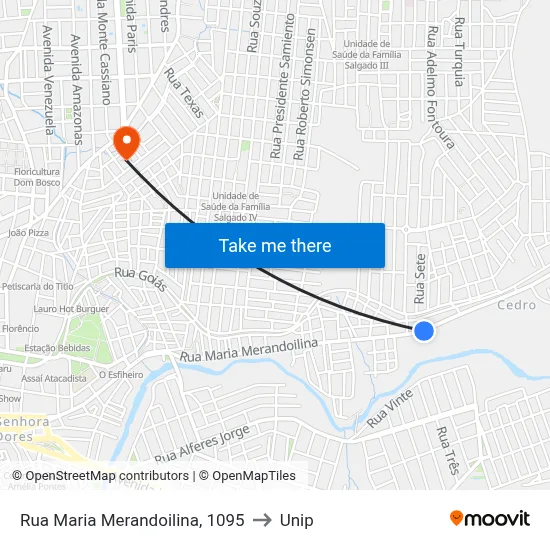 Rua Maria Merandoilina, 1095 to Unip map