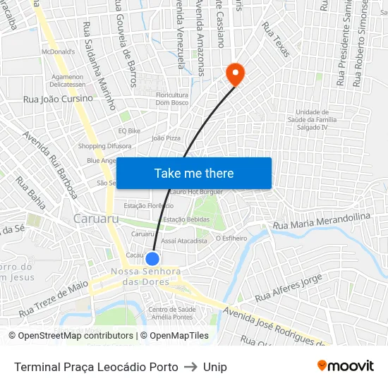 Terminal Praça Leocádio Porto to Unip map