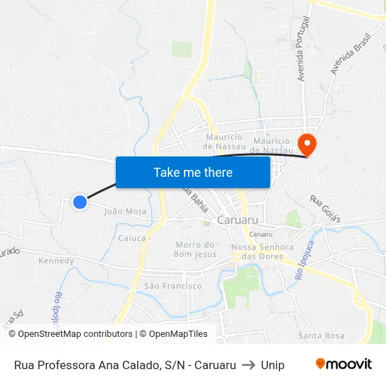 Rua Professora Ana Calado, S/N - Caruaru to Unip map