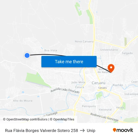 Rua Flávia Borges Valverde Sotero 258 to Unip map