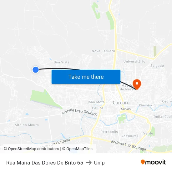 Rua Maria Das Dores De Brito 65 to Unip map