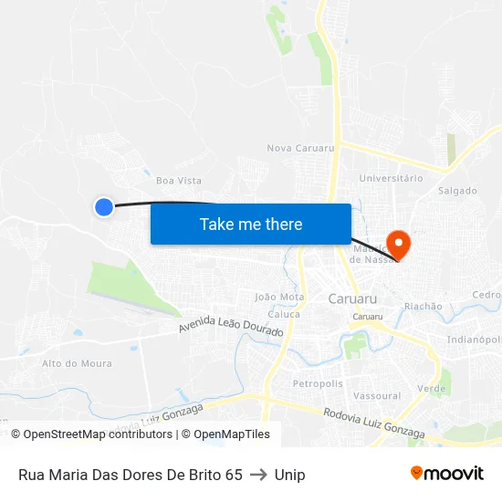 Rua Maria Das Dores De Brito 65 to Unip map