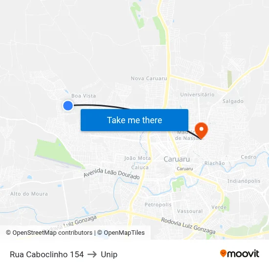 Rua Caboclinho 154 to Unip map