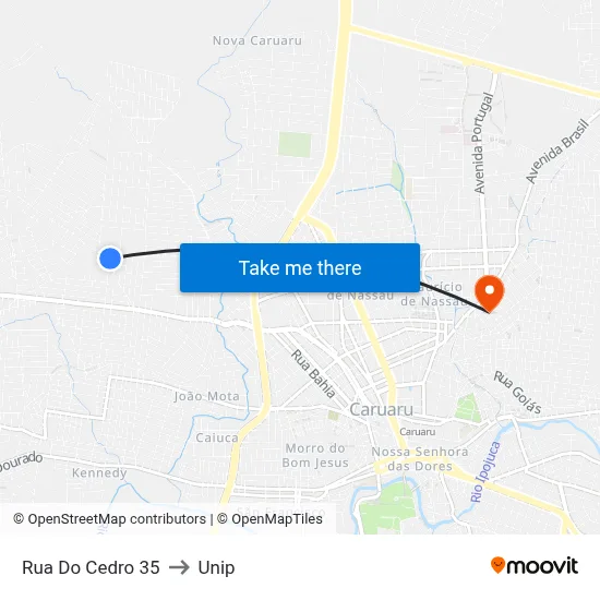 Rua Do Cedro 35 to Unip map