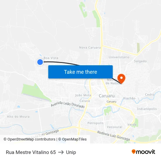 Rua Mestre Vitalino 65 to Unip map
