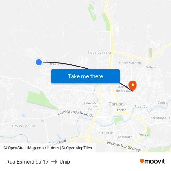 Rua Esmeralda 17 to Unip map