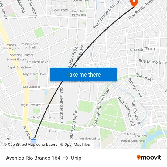 Avenida Rio Branco 164 to Unip map