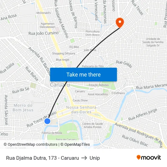 Rua Djalma Dutra, 173 - Caruaru to Unip map
