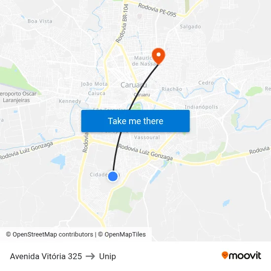 Avenida Vitória 325 to Unip map