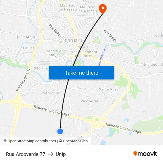Rua Arcoverde 77 to Unip map