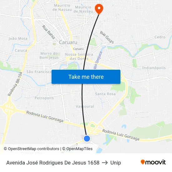 Avenida José Rodrigues De Jesus 1658 to Unip map